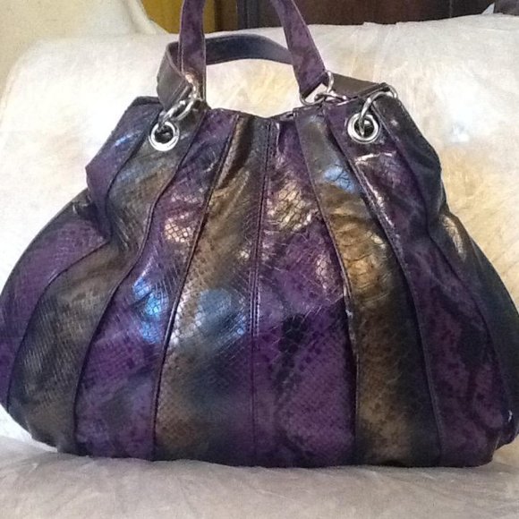 Snake Embossed Handbag-Purple & Bronze - Picture 1 of 4